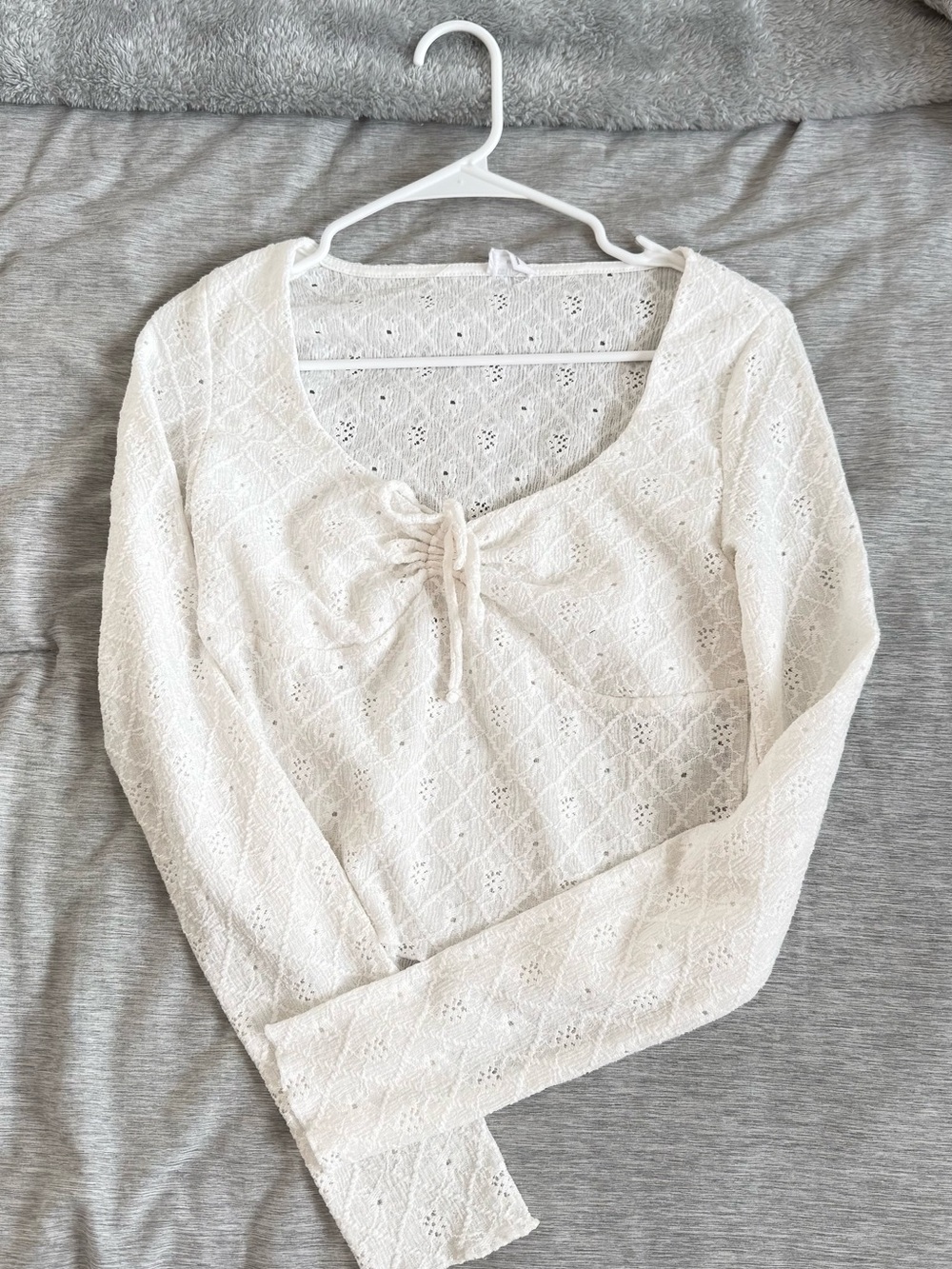 Cotton On White Lace Long Sleeve Tie-Front Top